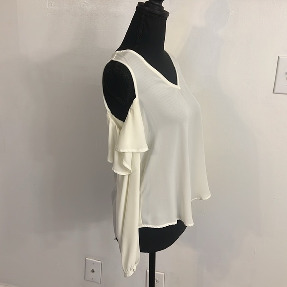 Sweet Wanderer Elegant Cold Shoulder Lightweight Semi-Sheer Blouse, Sz. S. - Picture 3 of 8